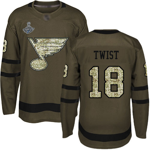 Blues #18 Tony Twist Green Salute to Service Stanley Cup Final Bound Stitched Hockey Jersey