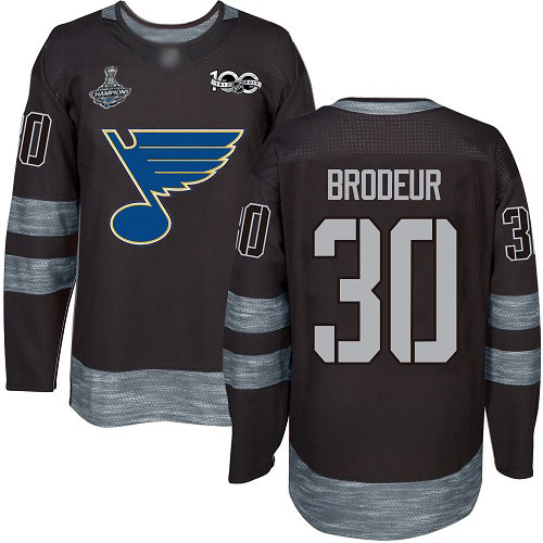 Blues #30 Martin Brodeur Black 1917-2017 100th Anniversary Stanley Cup Final Bound Stitched Hockey Jersey