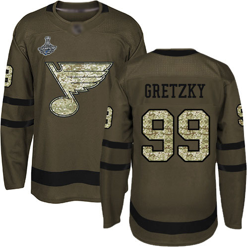 Blues #99 Wayne Gretzky Green Salute to Service Stanley Cup Final Bound Stitched Hockey Jersey