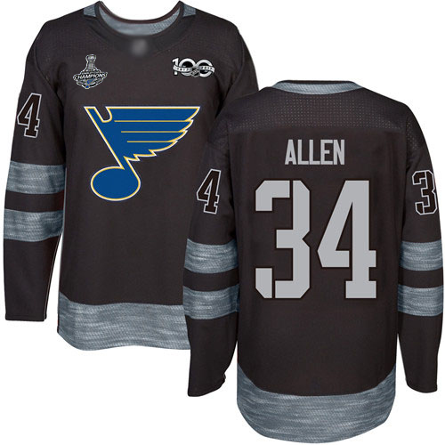Blues #34 Jake Allen Black 1917-2017 100th Anniversary Stanley Cup Champions Stitched Hockey Jersey