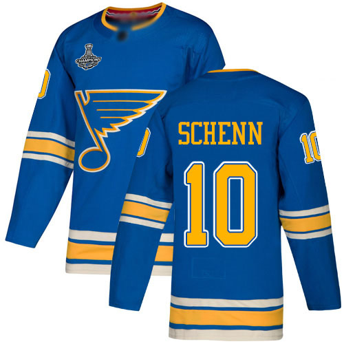 Blues #10 Brayden Schenn Blue Alternate Authentic Stanley Cup Champions Stitched Hockey Jersey