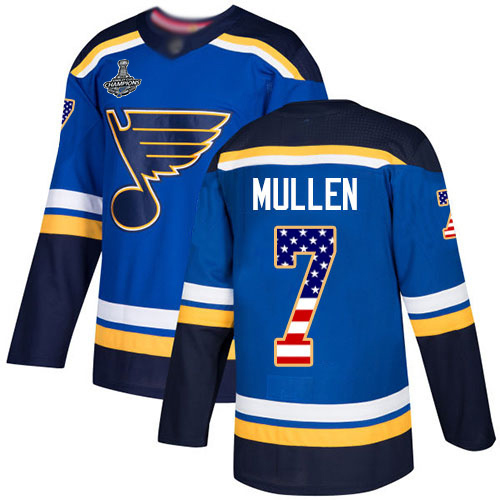 Blues #7 Joe Mullen Blue Home Authentic USA Flag Stanley Cup Final Bound Stitched Hockey Jersey