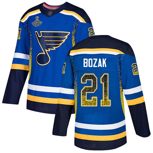 Blues #21 Tyler Bozak Blue Home Authentic Drift Fashion Stanley Cup Champions Stitched Hockey Jersey