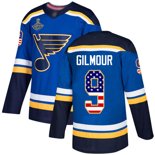 Blues #9 Doug Gilmour Blue Home Authentic USA Flag Stanley Cup Champions Stitched Hockey Jersey