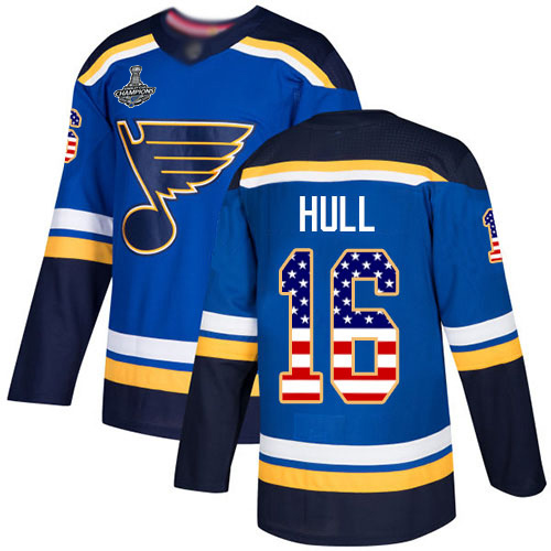 Blues #16 Brett Hull Blue Home Authentic USA Flag Stanley Cup Final Bound Stitched Hockey Jersey