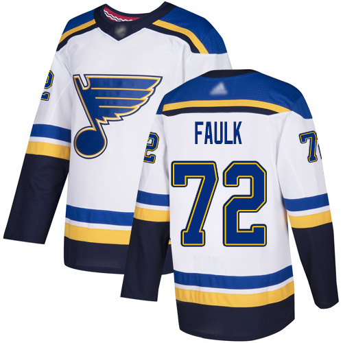 Blues #72 Justin Faulk White Road Authentic Stitched Hockey Jersey