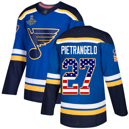 Blues #27 Alex Pietrangelo Blue Home Authentic USA Flag Stanley Cup Final Bound Stitched Hockey Jersey