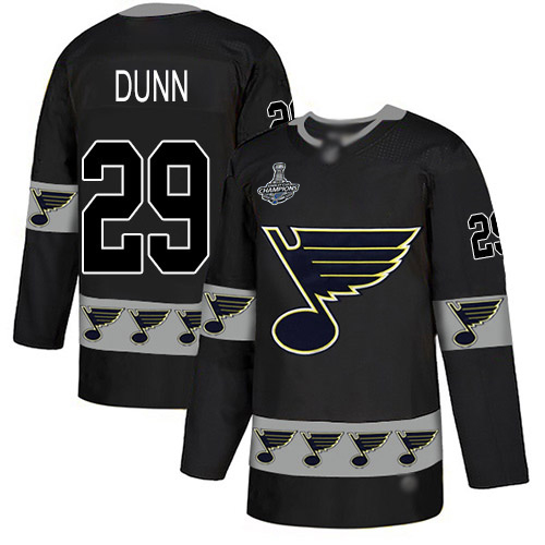 Blues #29 Vince Dunn Black Authentic Team Logo Fashion Stanley Cup Final Bound Stitched Hockey Jersey
