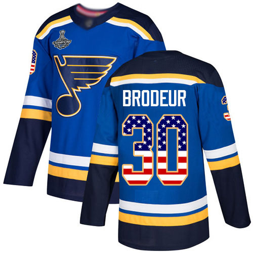 Blues #30 Martin Brodeur Blue Home Authentic USA Flag Stanley Cup Final Bound Stitched Hockey Jersey