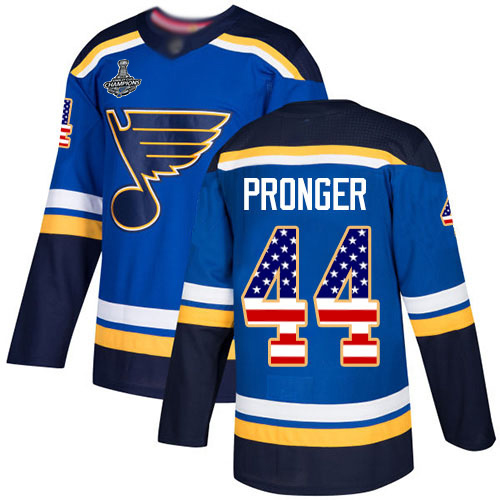 Blues #44 Chris Pronger Blue Home Authentic USA Flag Stanley Cup Champions Stitched Hockey Jersey