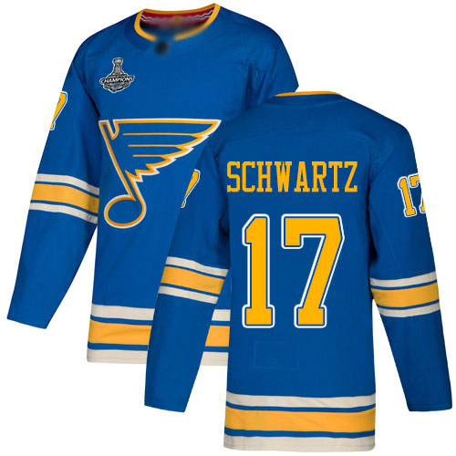 Blues #17 Jaden Schwartz Blue Alternate Authentic Stanley Cup Champions Stitched Hockey Jersey
