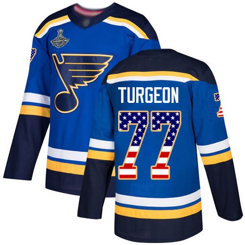 Blues #77 Pierre Turgeon Blue Home Authentic USA Flag Stanley Cup Champions Stitched Hockey Jersey