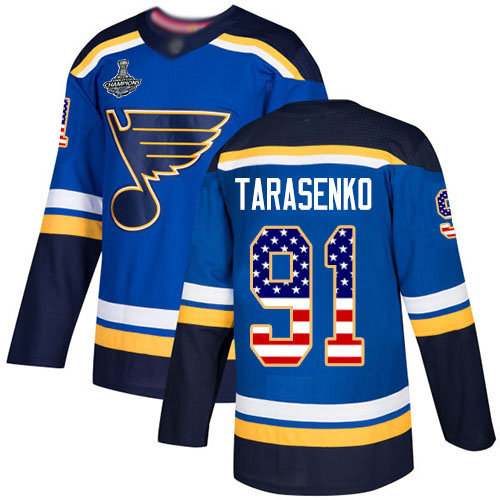 Blues #91 Vladimir Tarasenko Blue Home Authentic USA Flag Stanley Cup Final Bound Stitched Hockey Jersey