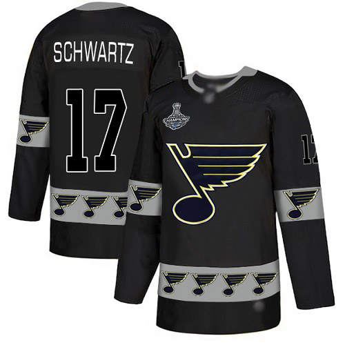 Blues #17 Jaden Schwartz Black Authentic Team Logo Fashion Stanley Cup Champions Stitched Hockey Jersey