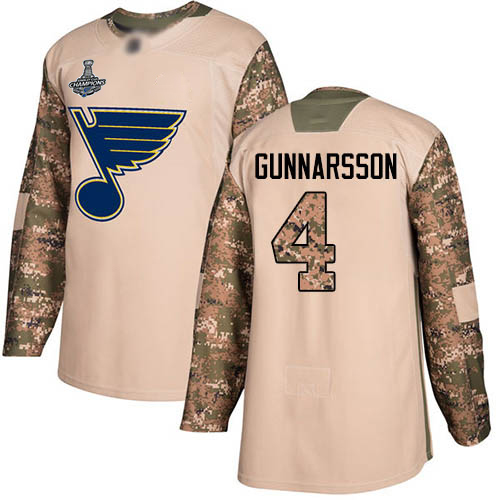 Blues #4 Carl Gunnarsson Camo Authentic 2017 Veterans Day Stanley Cup Champions Stitched Hockey Jersey