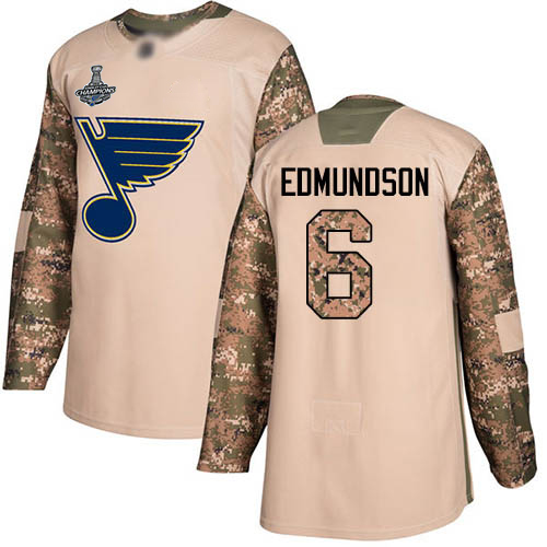 Blues #6 Joel Edmundson Camo Authentic 2017 Veterans Day Stanley Cup Champions Stitched Hockey Jersey
