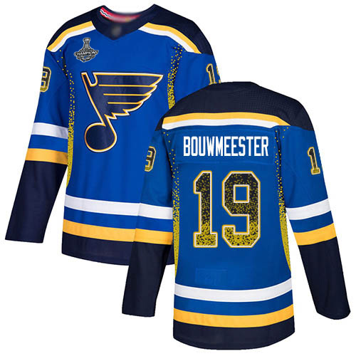 Blues #19 Jay Bouwmeester Blue Home Authentic Drift Fashion Stanley Cup Champions Stitched Hockey Jersey
