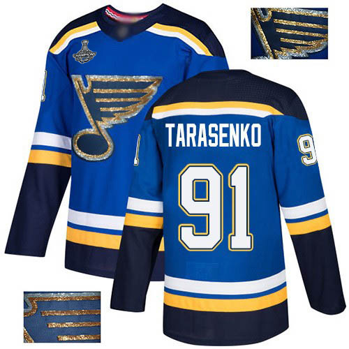 Blues #91 Vladimir Tarasenko Blue Home Authentic Fashion Gold Stanley Cup Final Bound Stitched Hockey Jersey