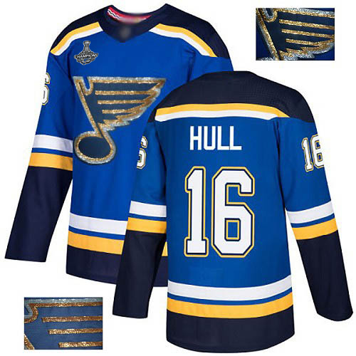 Blues #16 Brett Hull Blue Home Authentic Fashion Gold Stanley Cup Final Bound Stitched Hockey Jersey