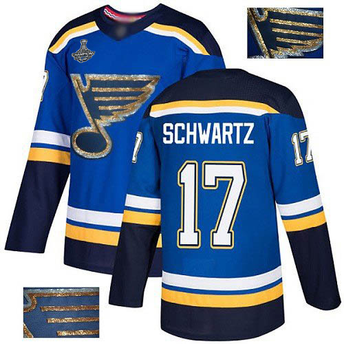 Blues #17 Jaden Schwartz Blue Home Authentic Fashion Gold Stanley Cup Champions Stitched Hockey Jersey
