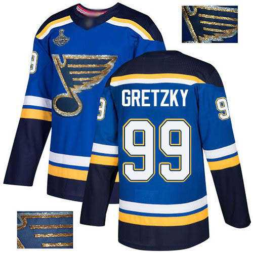 Blues #99 Wayne Gretzky Blue Home Authentic Fashion Gold Stanley Cup Champions Stitched Hockey Jersey