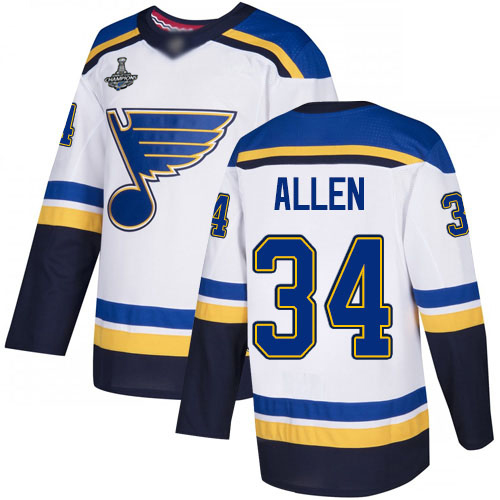 Blues #34 Jake Allen White Road Authentic Stanley Cup Champions Stitched Hockey Jersey