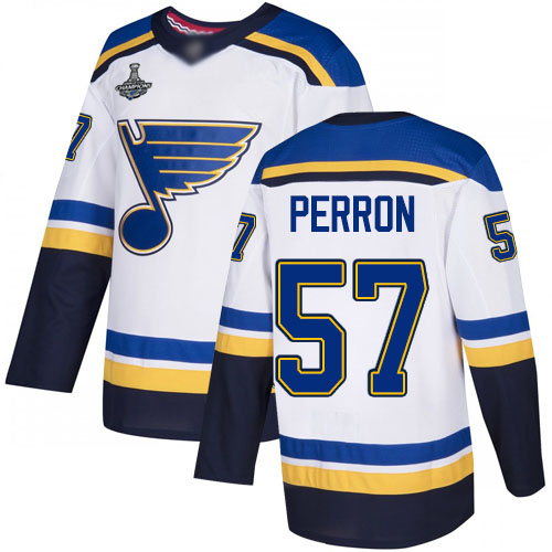 Blues #57 David Perron White Road Authentic Stanley Cup Champions Stitched Hockey Jersey