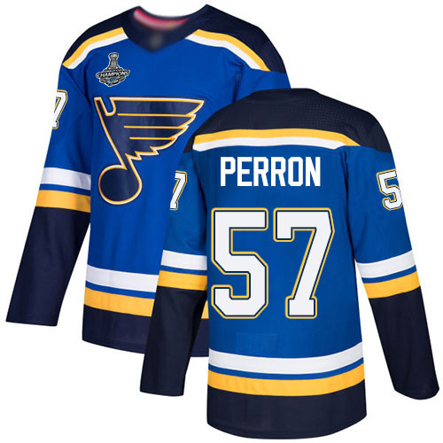 Blues #57 David Perron Blue Home Authentic Stanley Cup Champions Stitched Hockey Jersey