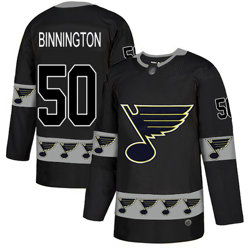 Blues #50 Jordan Binnington Black Authentic Team Logo Fashion Stitched Hockey Jersey