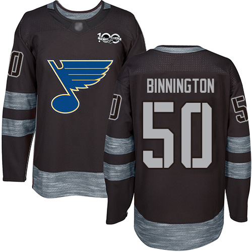 Blues #50 Jordan Binnington Black 1917-2017 100th Anniversary Stitched Hockey Jersey
