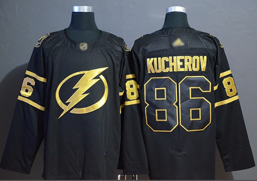 Lightning #86 Nikita Kucherov Black/Gold Authentic Stitched Hockey Jersey