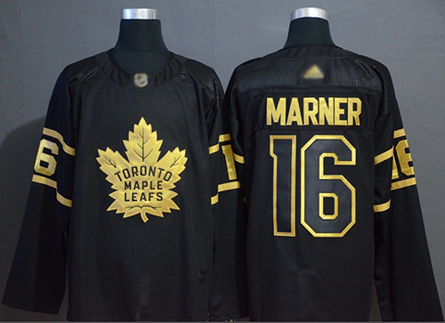 Maple Leafs #16 Mitchell Marner Black/Gold Authentic Stitched Hockey Jersey