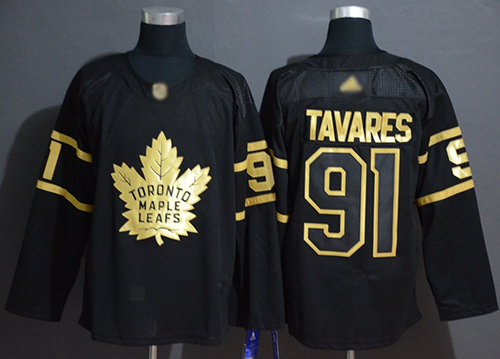 Maple Leafs #91 John Tavares Black/Gold Authentic Stitched Hockey Jersey