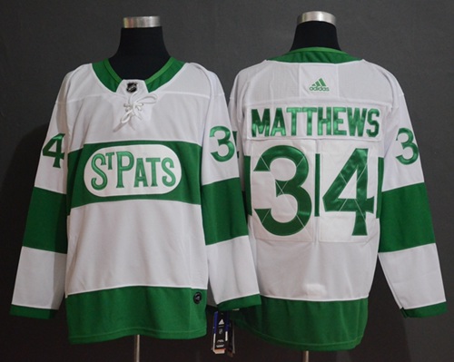 Adidas Maple Leafs #34 Auston Matthews White Authentic St. Pats Stitched NHL Jersey