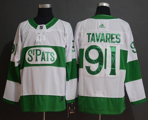 Adidas Maple Leafs #91 John Tavares White Authentic St. Pats Stitched NHL Jersey