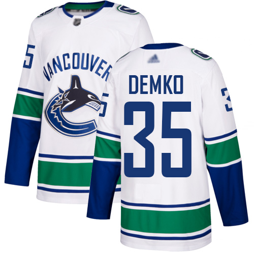 Canucks #35 Thatcher Demko White Road Authentic Stitched Hockey Jersey