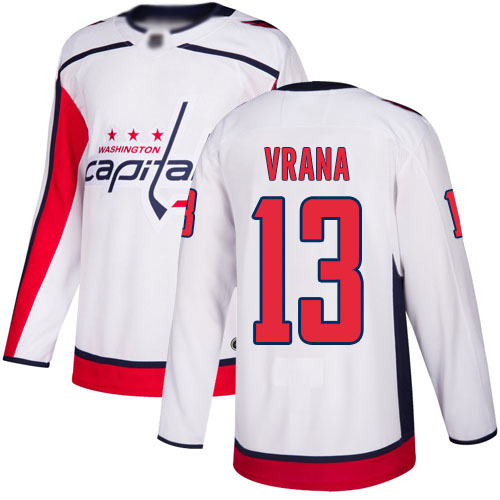 Capitals #13 Jakub Vrana White Road Authentic Stitched Hockey Jersey