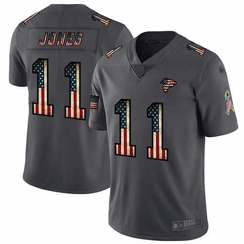 Falcons #11 Julio Jones Carbon Black Men's Stitched Football Limited Retro Flag Jersey