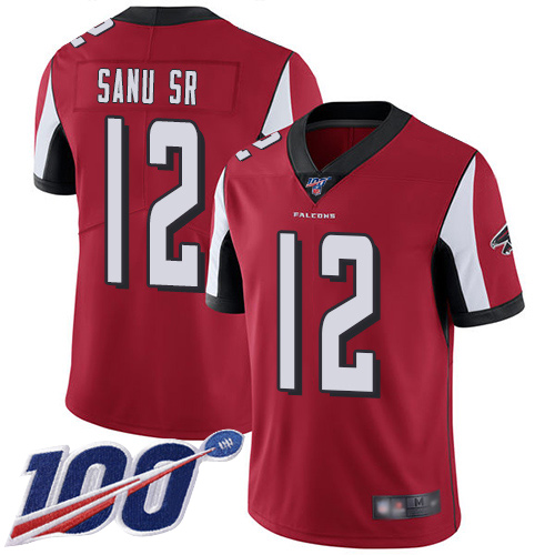 Falcons #12 Mohamed Sanu Sr Red Team Color Men's Stitched Football 100th Season Vapor Limited Jersey
