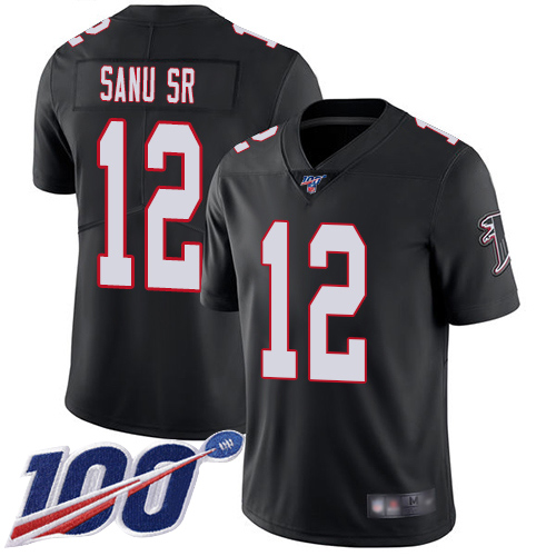 Falcons #12 Mohamed Sanu Sr Black Alternate Men's Stitched Football 100th Season Vapor Limited Jersey Falcons #12 Mohamed Sanu Sr Black Alternate Men's Stitched Football 100th Season Vapor Limited Jersey