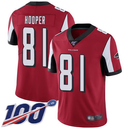 Falcons #81 Austin Hooper Red Team Color Men's Stitched Football 100th Season Vapor Limited Jersey