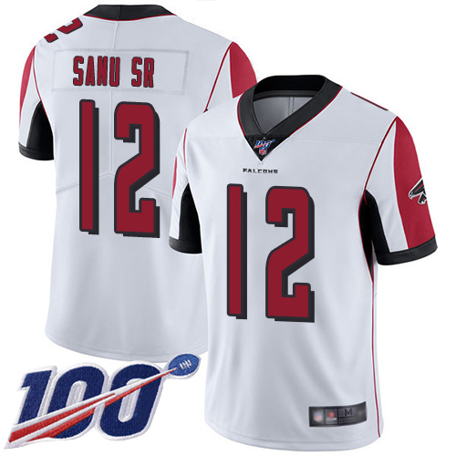 Falcons #12 Mohamed Sanu Sr White Men's Stitched Football 100th Season Vapor Limited Jersey