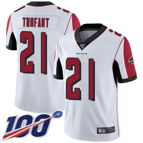 Falcons #21 Desmond Trufant White Men's Stitched Football 100th Season Vapor Limited Jersey