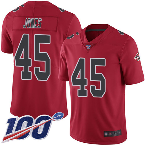 Falcons #45 Deion Jones Red Men's Stitched Football Limited Rush 100th Season Jersey