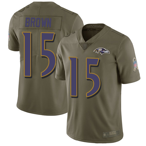 Ravens #15 Marquise Brown Olive Men's Stitched Football Limited 2017 Salute To Service Jersey