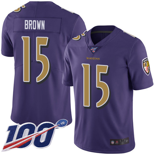 Ravens #15 Marquise Brown Purple Men's Stitched Football Limited Rush 100th Season Jersey