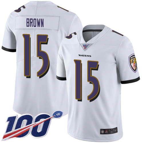 Ravens #15 Marquise Brown White Men's Stitched Football 100th Season Vapor Limited Jersey