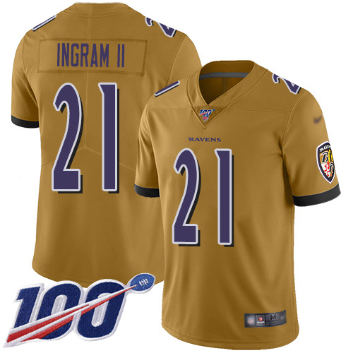 Ravens #21 Mark Ingram II Gold Men's Stitched Football Limited Inverted Legend 100th Season Jersey