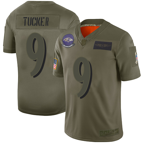 Ravens #9 Justin Tucker Camo Men's Stitched Football Limited 2019 Salute To Service Jersey