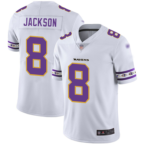 Ravens #8 Lamar Jackson White Men's Stitched Football Limited Team Logo Fashion Jersey
